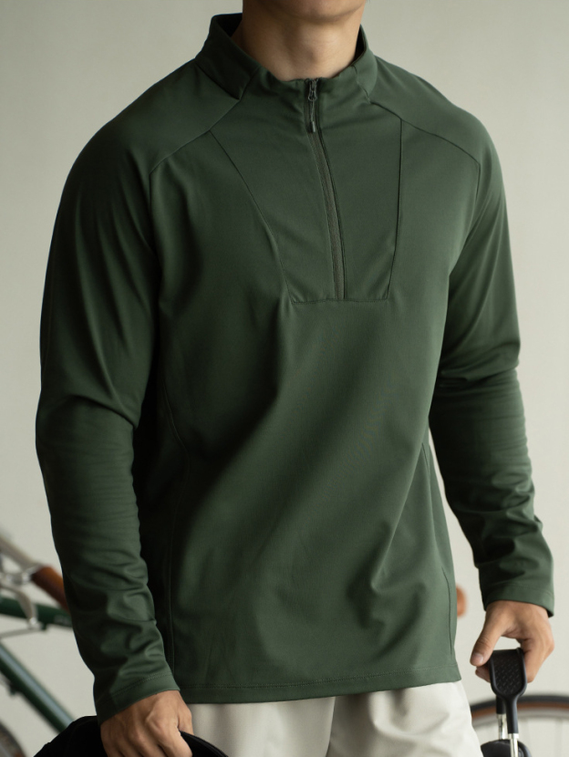 老錢風半開拉鍊小立領衛衣男士2025秋抗皺易打理高彈保暖長袖衛衣