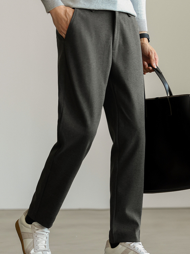 秋冬毛呢青年西褲商務輕熟休閒彈力直筒垂感九分褲高級感