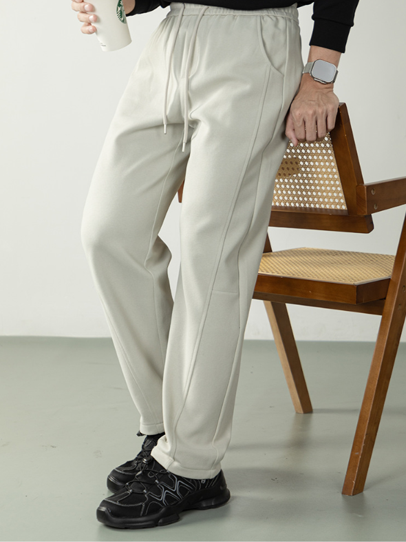 【綿柔空氣層】明線拼接設計微闊休閒褲男鬆緊腰垂感純色運動長褲