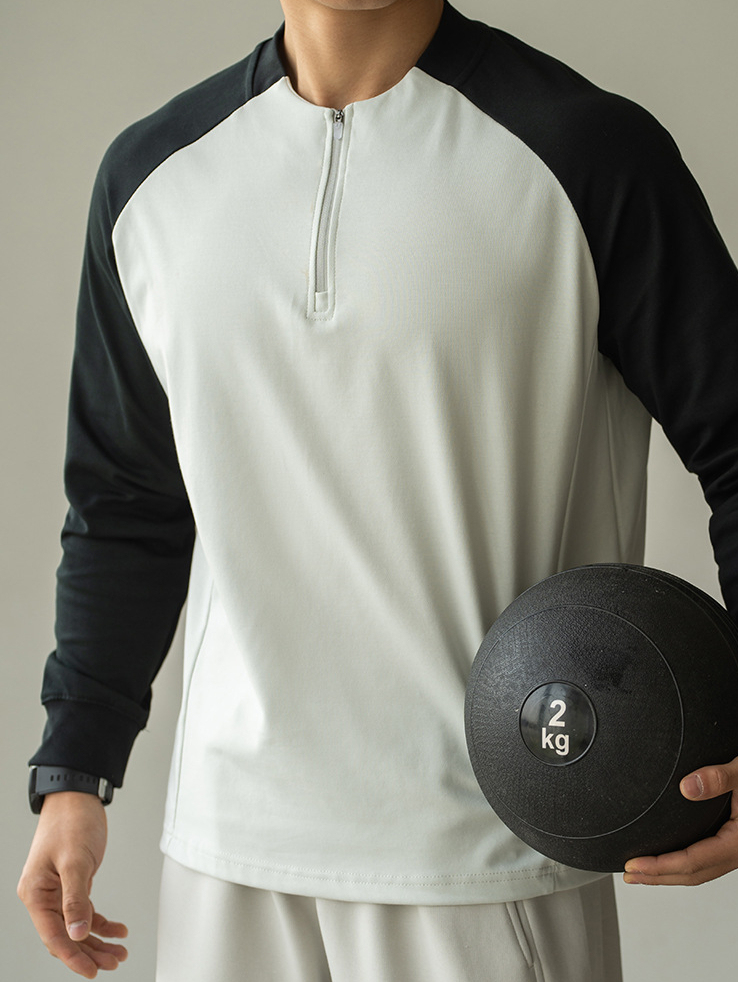 輕量化插肩袖撞色半拉鍊長袖T恤男新款春季速乾透氣運動騎行