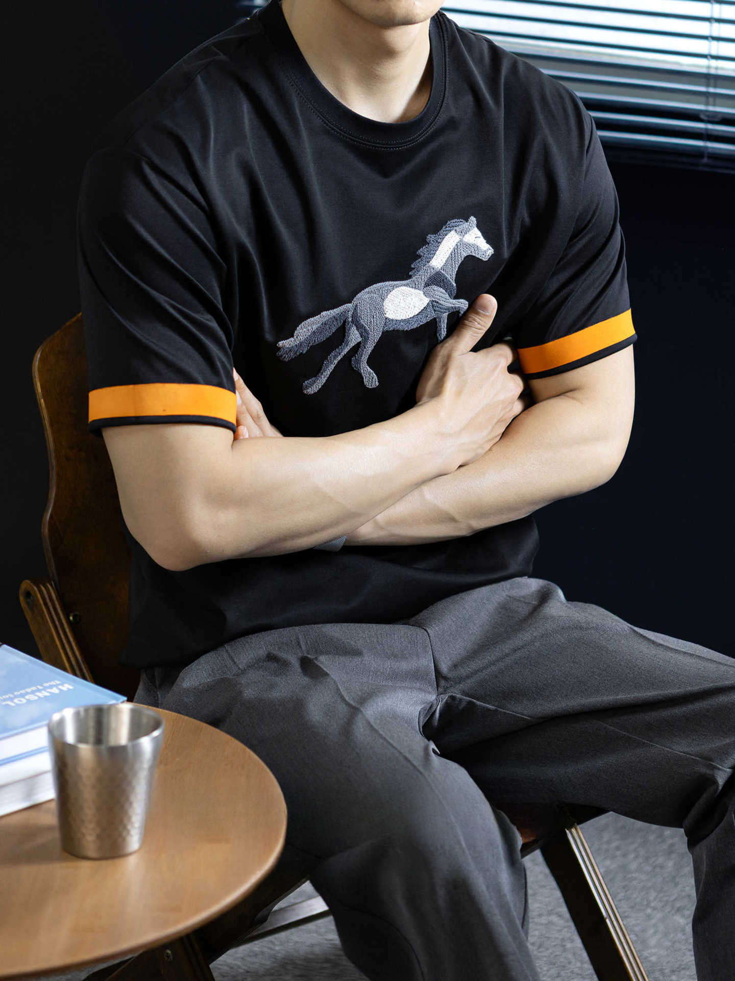 【奔馬貼布繡】冰絲親膚棉撞色短袖T恤男士時尚涼感舒適夏季半袖