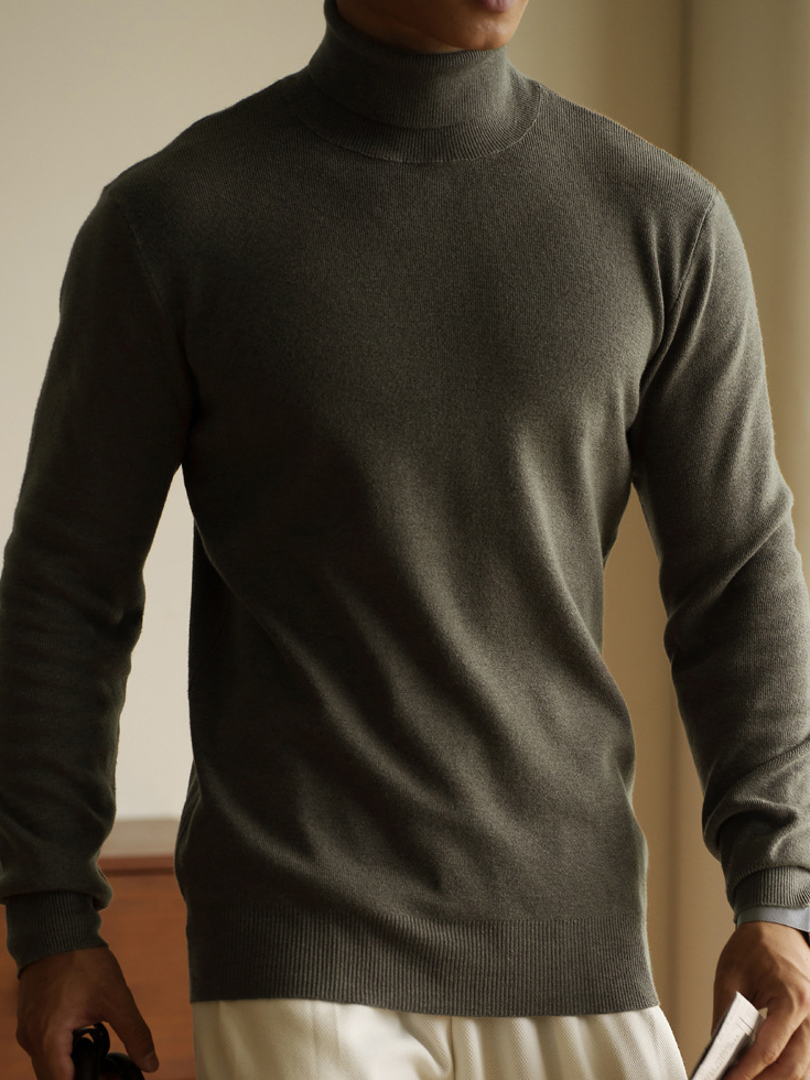 老錢風莫代爾混紡12針高領毛衣男2025秋冬新款慵懶休閒針織衫