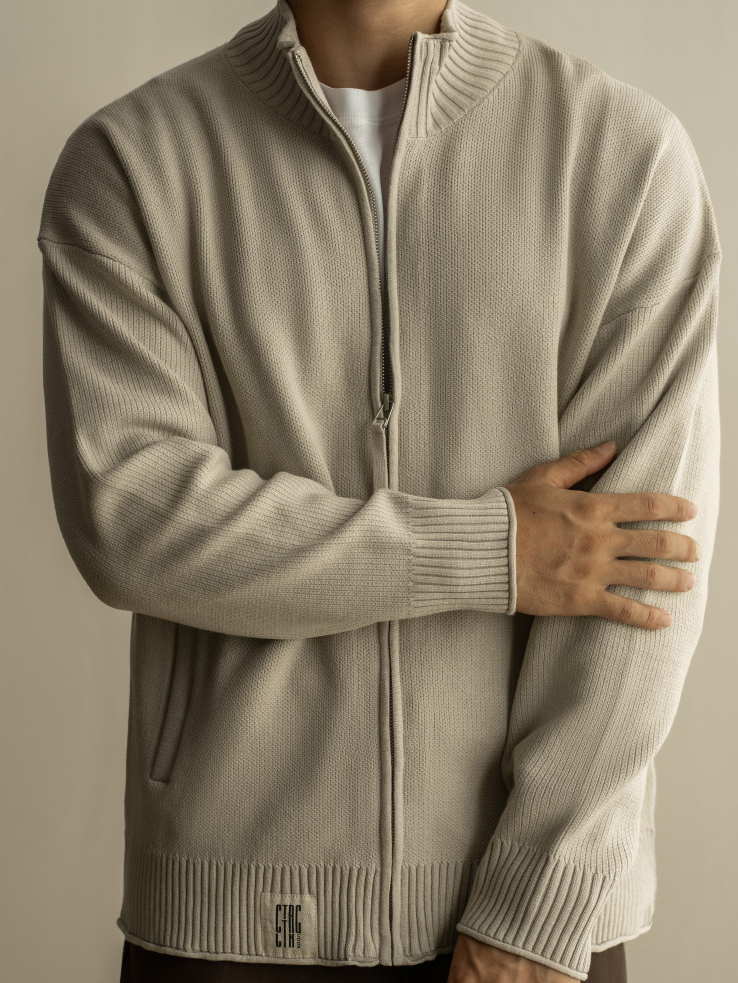 拉鍊開衫毛衣外套男士秋冬立領微寬鬆針織衫基礎休閒上衣