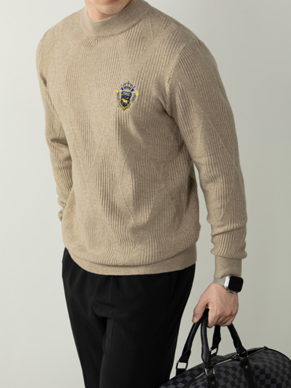 【羊毛來賽爾】高端毛衣男士徽章刺繡提花厚款保暖針織衫秋冬商務