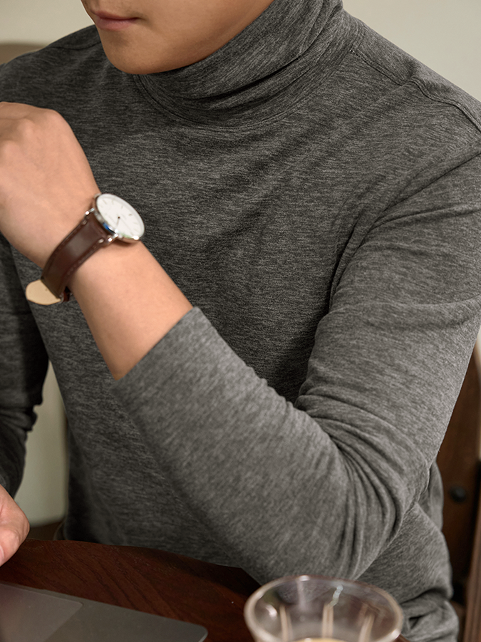 羊毛蠶絲雙面絨高領打底衫男秋冬內搭保暖自發熱堆領長袖T恤厚款