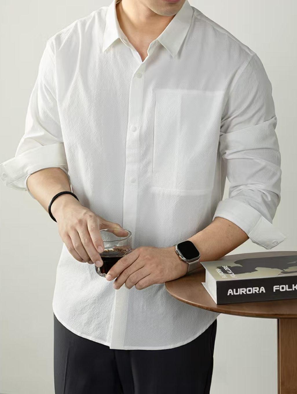 【鬆弛無齡感】泡泡格襯衫男長袖寬鬆設計感高端商務休閒襯衣時尚