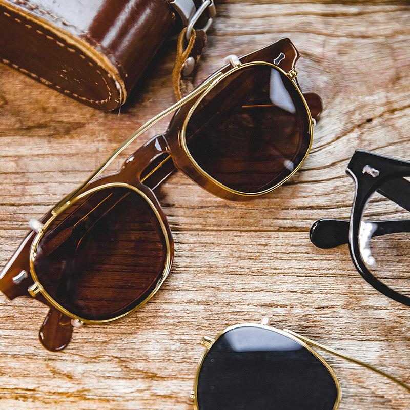 馬登工裝美式德普圓框眼鏡阿美哢嘰可拆兩用偏光墨鏡男-Retro's Wear