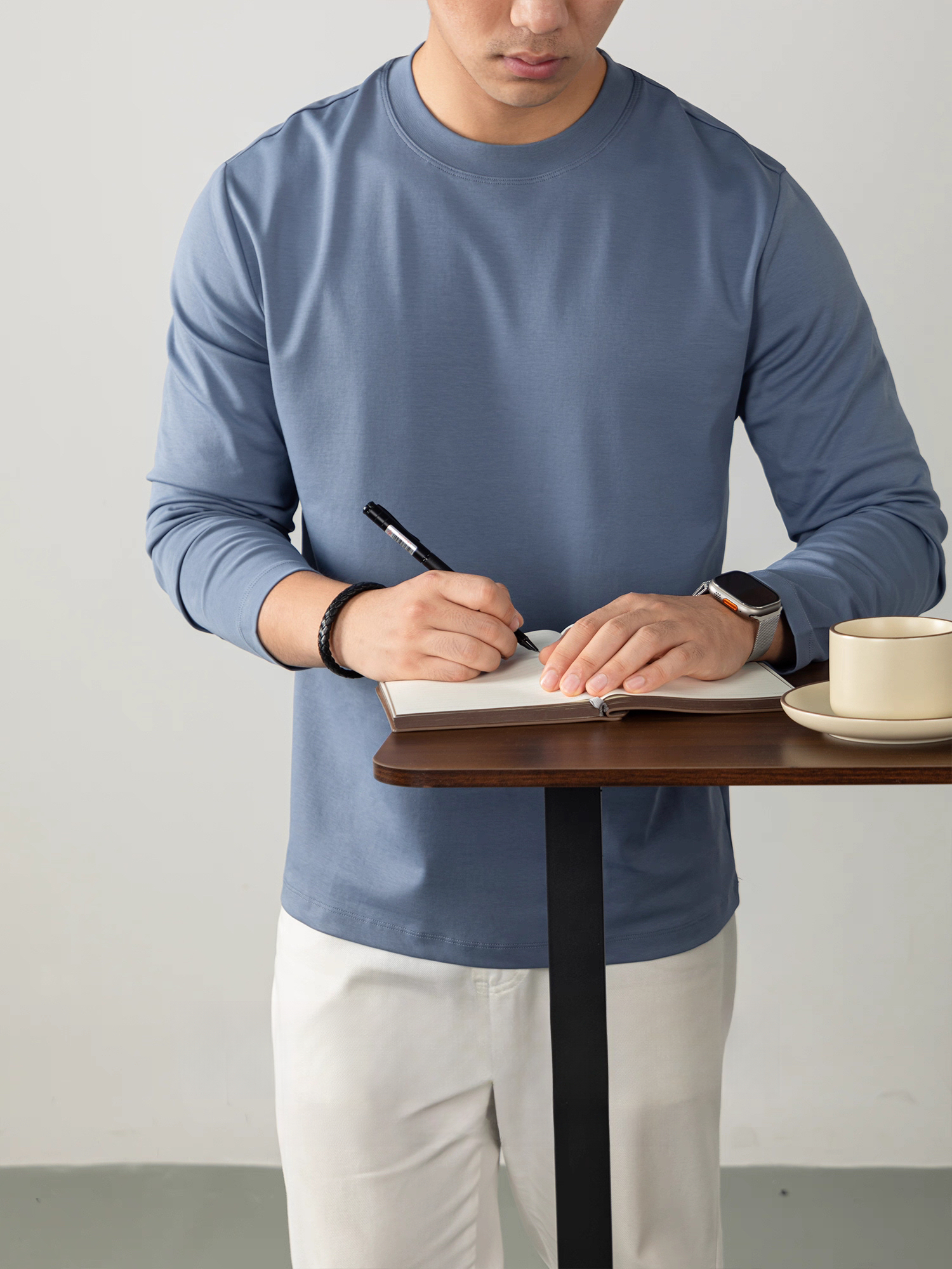 Cloudweave雲感液氨絲光棉長袖T恤男打底衫秋冬純白色親膚高級感