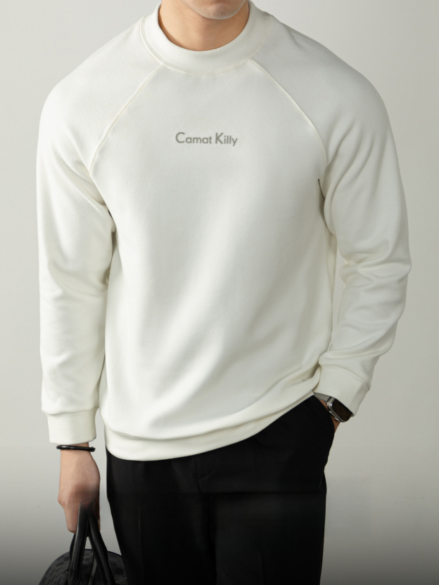 300G斜紋插肩袖圓領衛衣男秋冬加厚保暖高定質感上衣