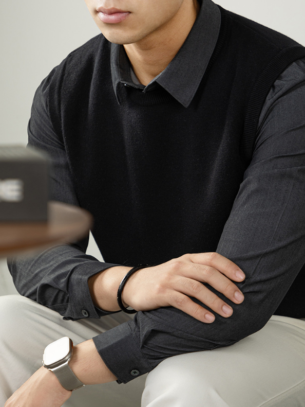 【澳羚一體絨】襯衫領加絨加厚假兩件針織衫男士冬季商務通勤毛衣