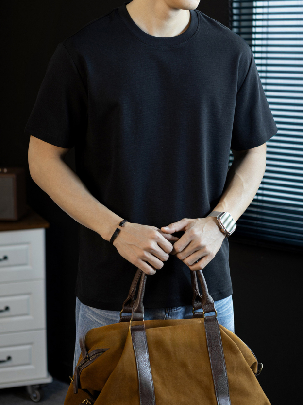 【都市鬆弛】26S世紀格肌理棉感純色T恤男士日常通勤短袖薄款夏季