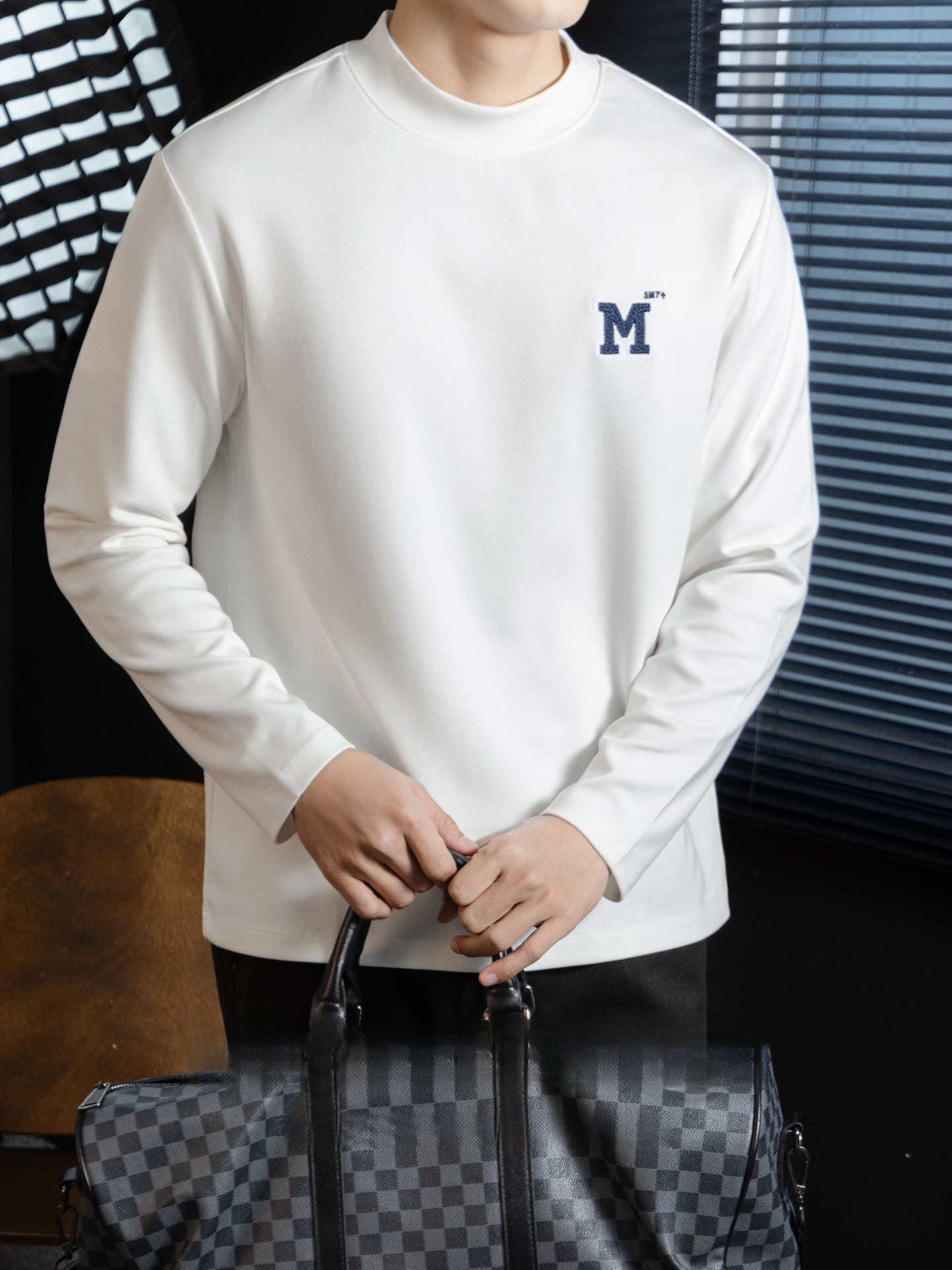 【靜奢休閒風】5A抗菌莫代爾棉長袖T恤秋冬男士中領打底衫3D刺繡