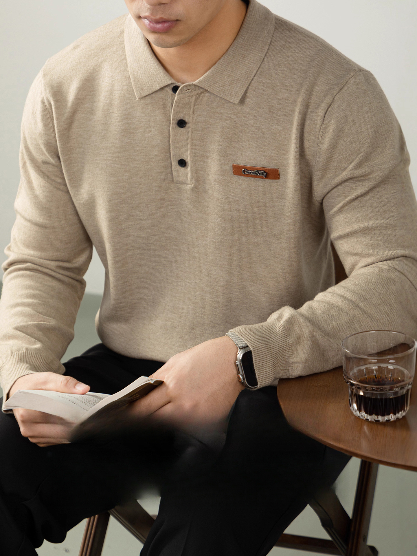 老錢風綿羊毛男士打底針織衫秋冬保暖翻領毛衣Polo衫