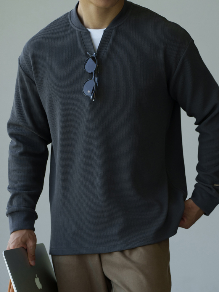 莫代爾混紡透氣小v領半開襟針織衫男士2025秋冬老錢風休閒新上衣