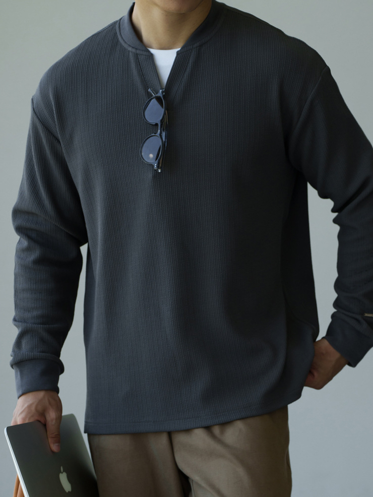 莫代爾混紡透氣小v領半開襟針織衫男士2025秋冬老錢風休閒新上衣