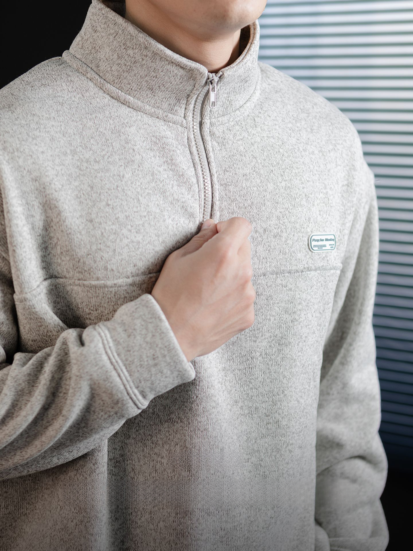 360G重磅加厚毛織絨半拉鍊立領衛衣男老錢風冬季保暖拼接設計上衣