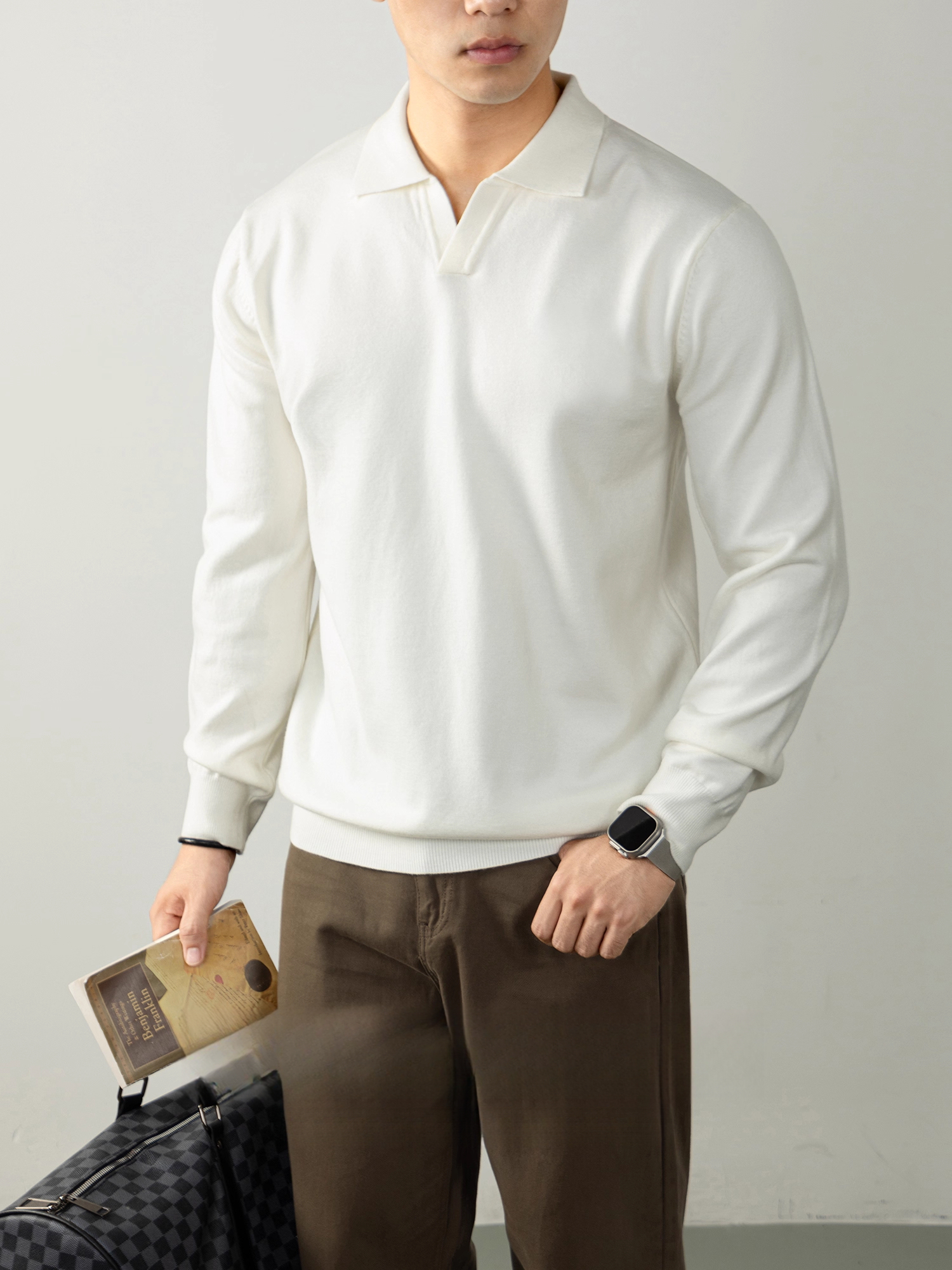 【羊毛莫代爾奢織】高端毛衣男秋冬海鷗領輕熟厚款針織衫商務通勤