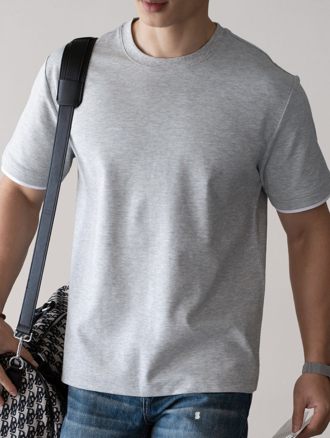 重磅棉拼接撞色袖圓領短袖T恤男士2026春季易打理鬆弛休閒新上衣