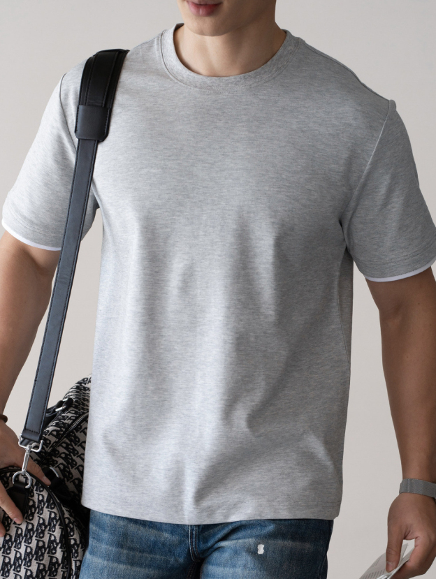 重磅棉拼接撞色袖圓領短袖T恤男士2026春季易打理鬆弛休閒新上衣
