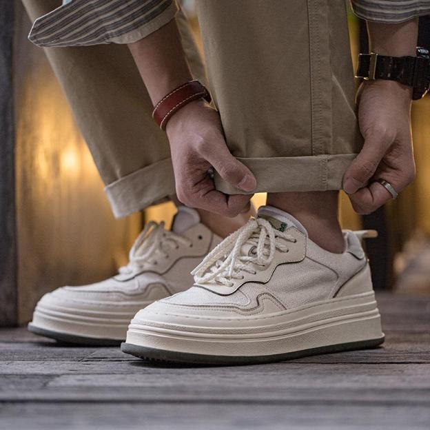 男鞋2023春季新款休閑鞋厚底增高運動鞋低幫小白鞋板鞋-Retro's Wear