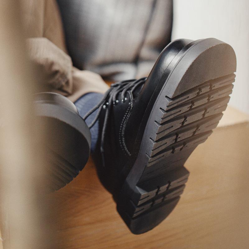 馬登德比鞋男春季低幫馬丁靴厚底黑色工裝鞋英倫休閑VIBE真皮鞋-Retro's Wear