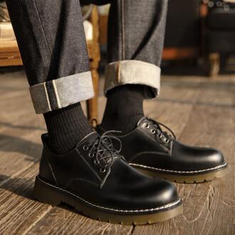 馬登男鞋新款馬丁靴工裝鞋低幫百搭英倫大頭休閑皮鞋潮鞋子-Retro's Wear