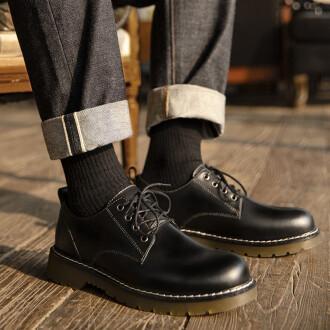 馬登男鞋新款馬丁靴工裝鞋低幫百搭英倫大頭休閑皮鞋潮鞋子-Retro's Wear