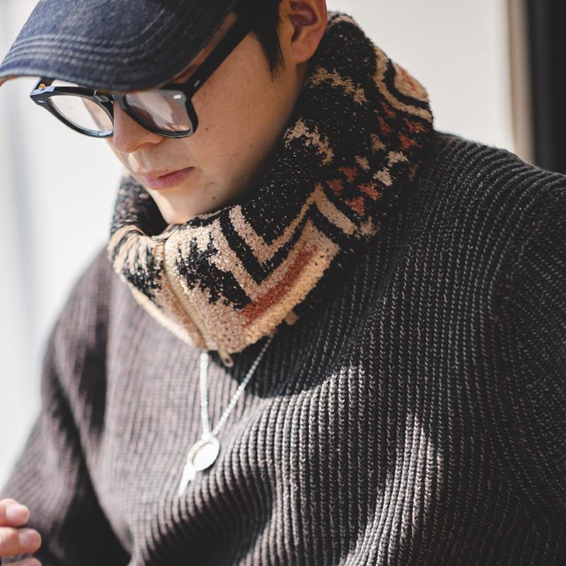 印第安納瓦霍半邊絨圍脖保暖戶外拉鏈脖套圍巾男冬-Retro's Wear