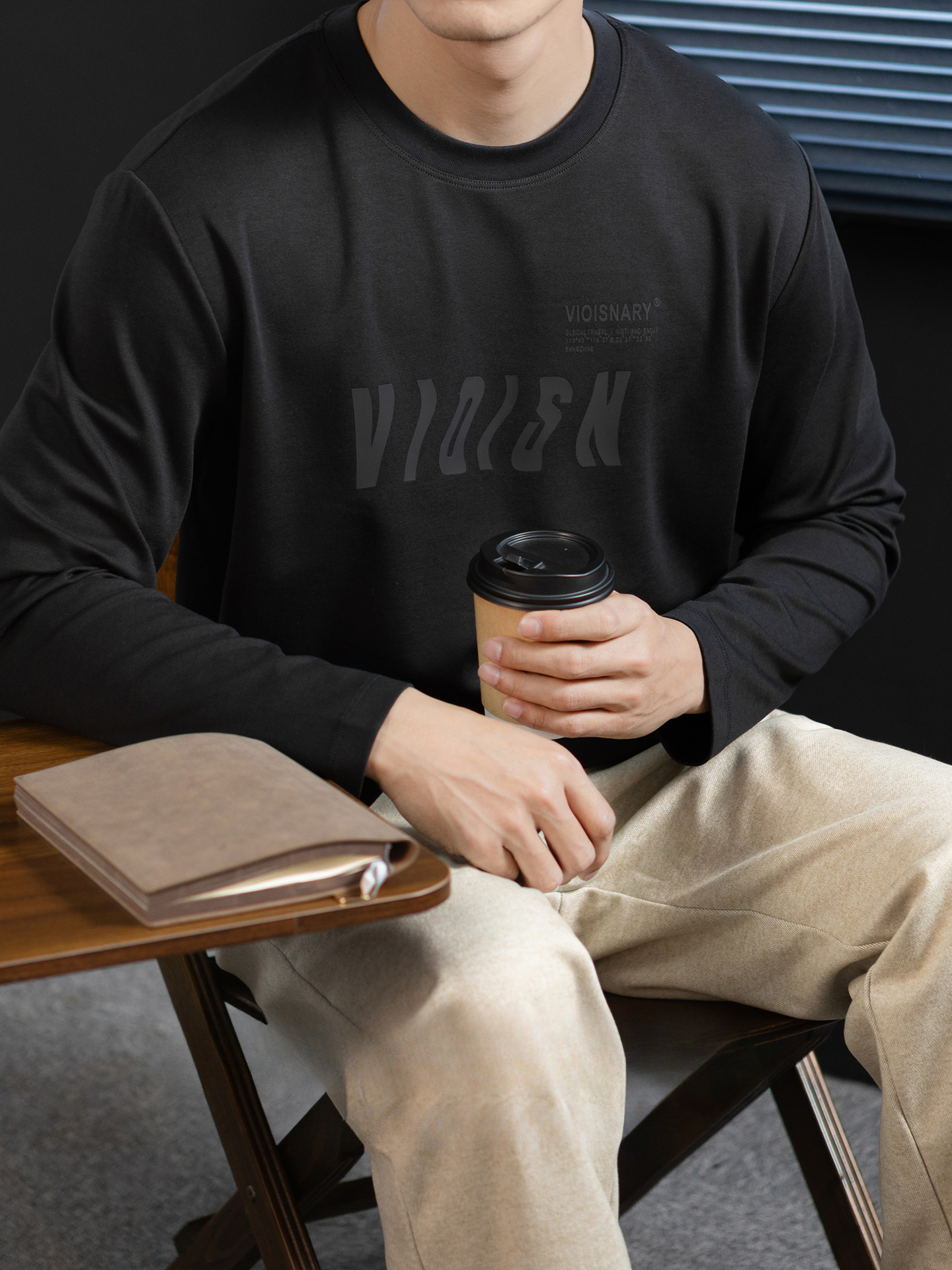 超舒適！莫代爾雲感棉T恤男長袖打底衫春秋高端3D燙花百搭鬆弛感