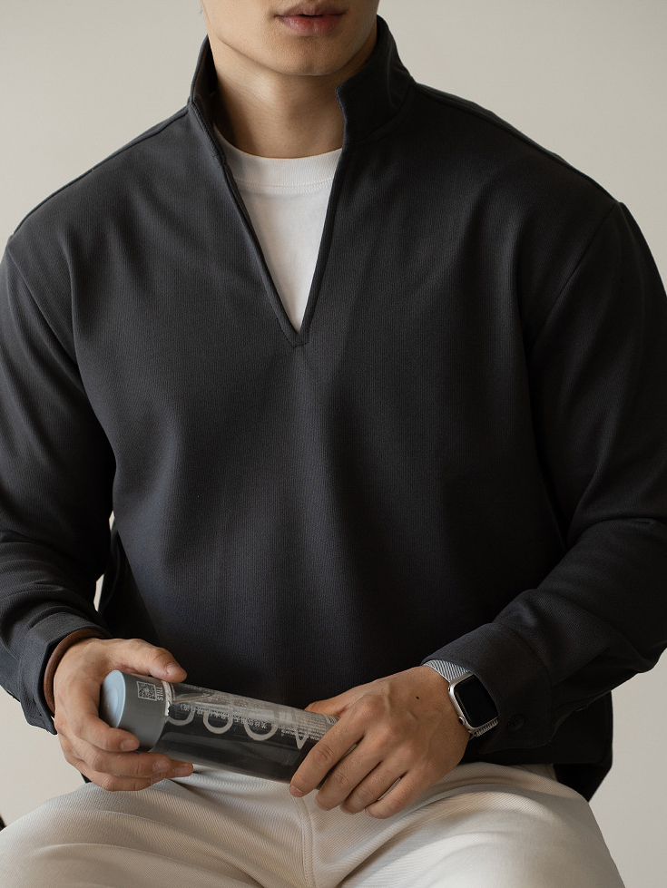 美式復古鬆弛感落肩袖立領T恤男士2025秋冬寬鬆保暖加厚休閒衛衣