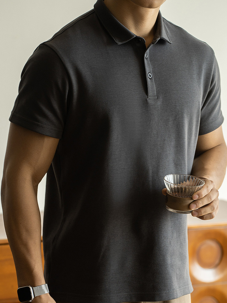優質太空棉純色短袖polo衫男士2025春季翻領T恤商務純色保羅衫