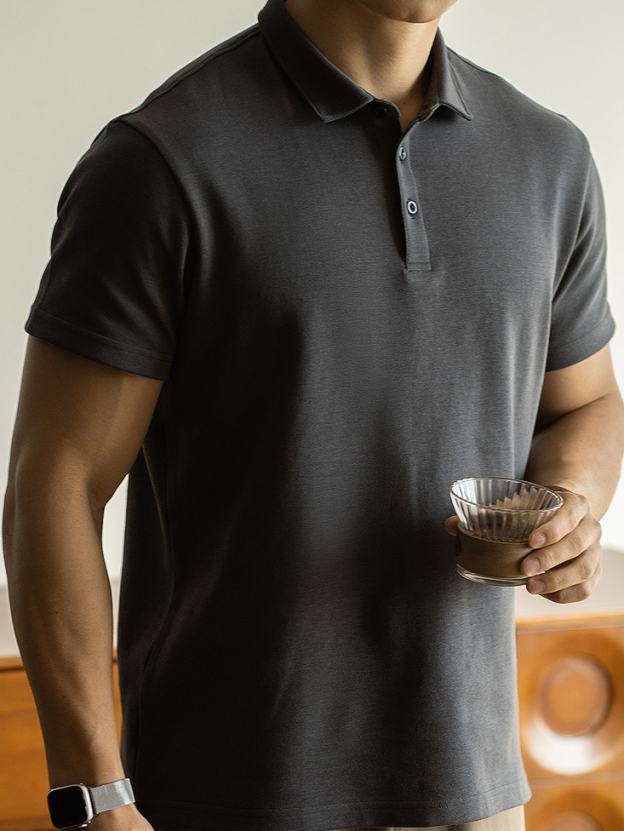 優質太空棉純色短袖polo衫男士2025春季翻領T恤商務純色保羅衫