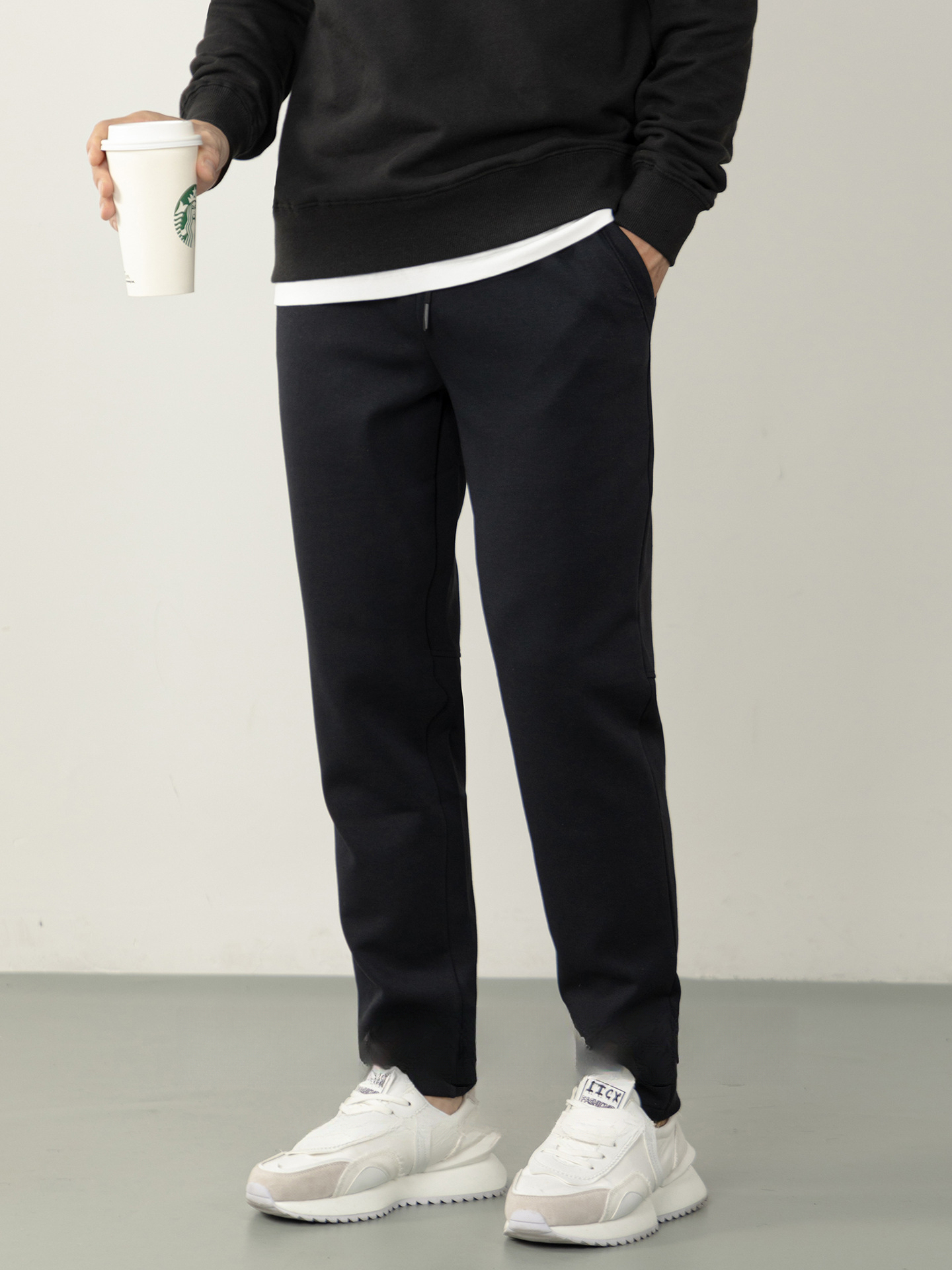 高級感半螺紋束腳衛褲男士秋冬彈力親膚休閒長褲