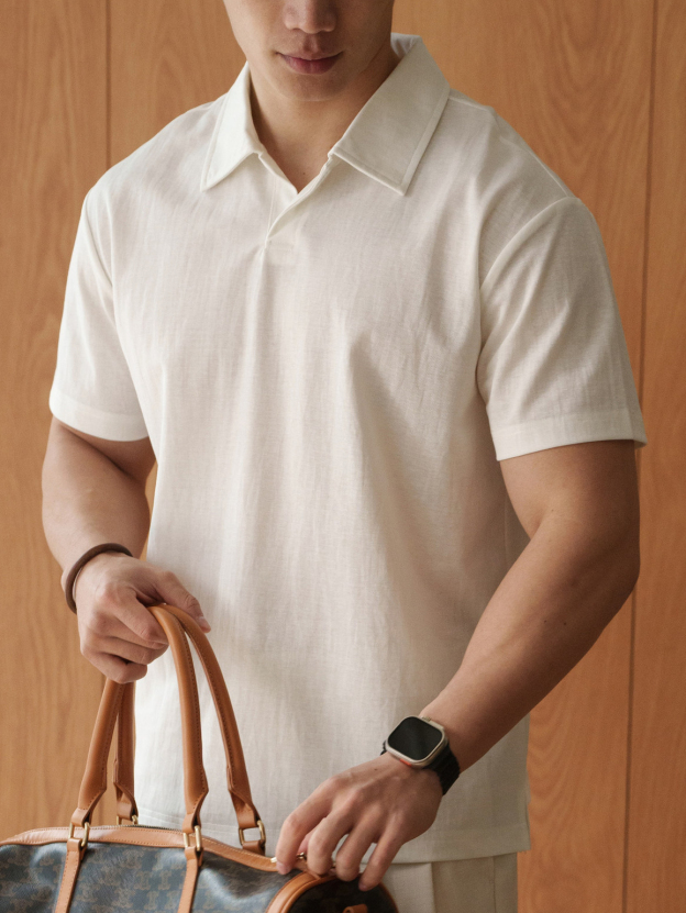 美式珠地棉混紡海鷗領短袖肌理polo衫2026春季新款易打理休閒T恤