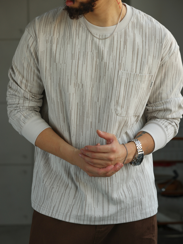 【布魯克林記憶】300g肌理質感長袖T恤男士圓領休閒上衣