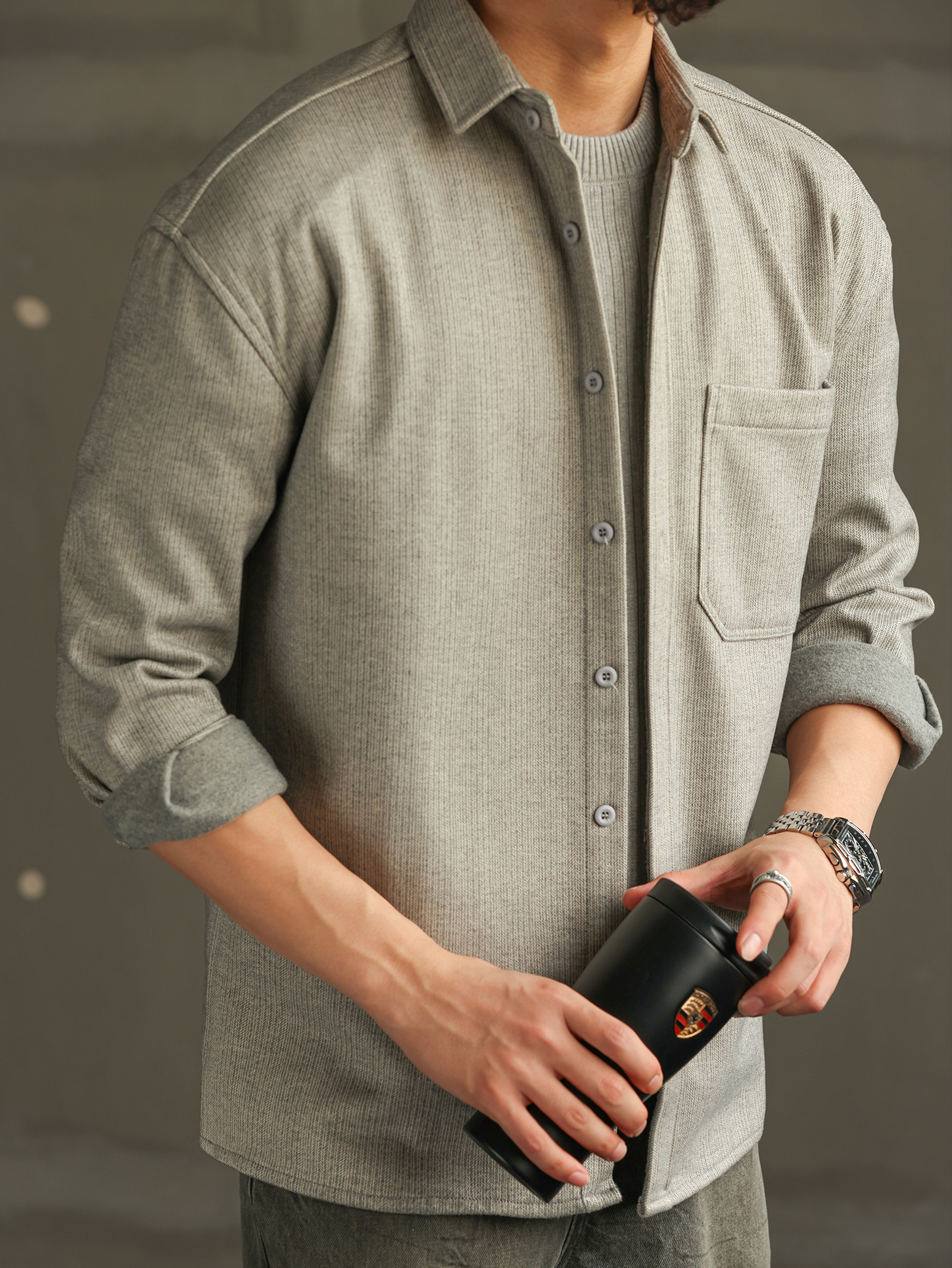 【紳士型格】輕熟商務休閒加厚襯衫男款毛呢質感長袖襯衣