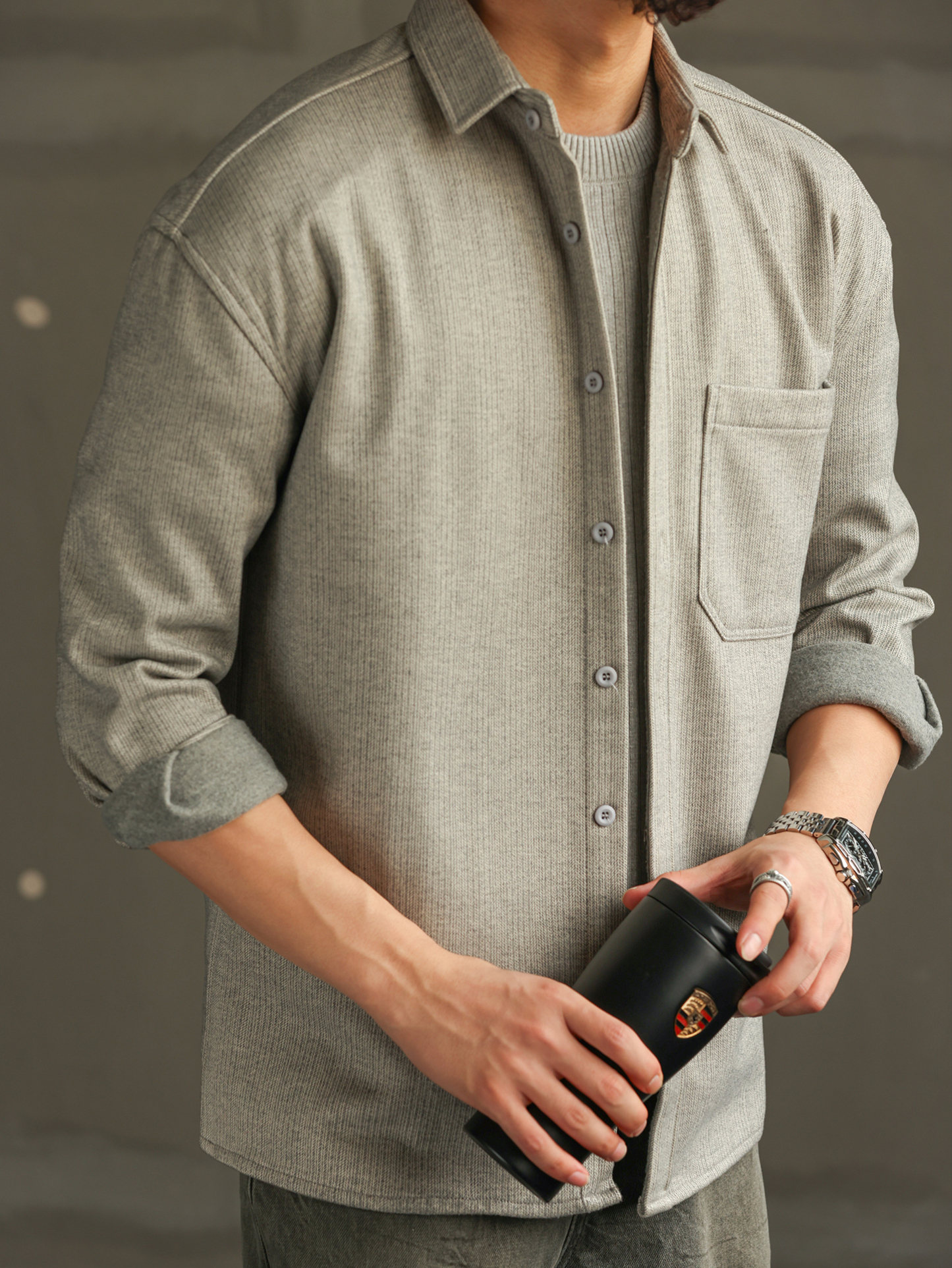 【紳士型格】輕熟商務休閒加厚襯衫男款毛呢質感長袖襯衣