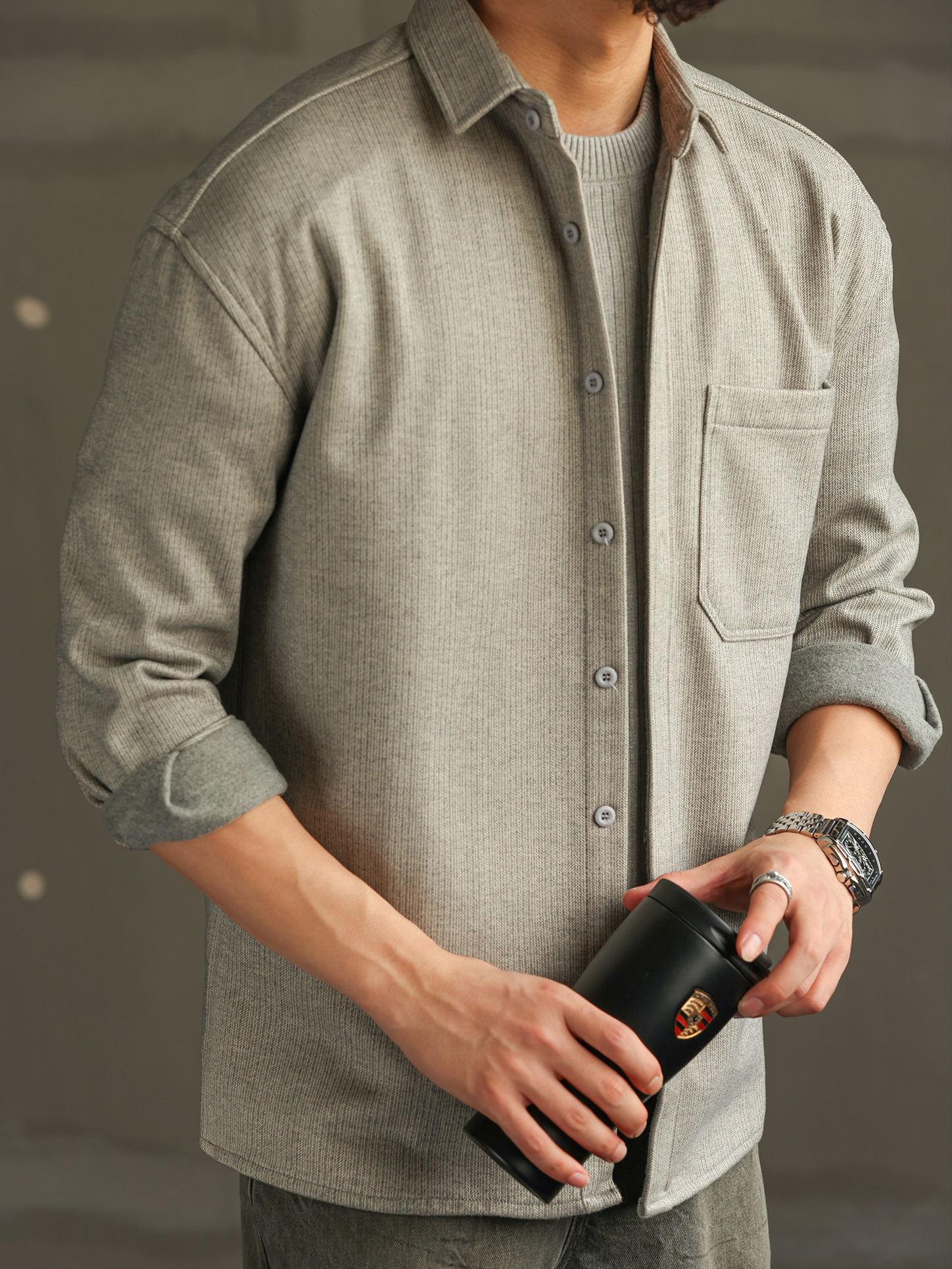 【紳士型格】輕熟商務休閒加厚襯衫男款毛呢質感長袖襯衣