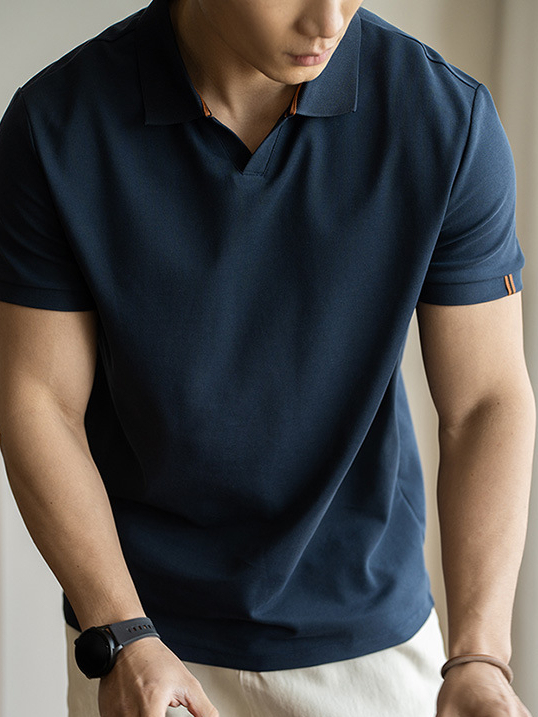 美式海鷗領新疆棉透氣短袖POLO衫男士2025春夏新款小V領保羅衫