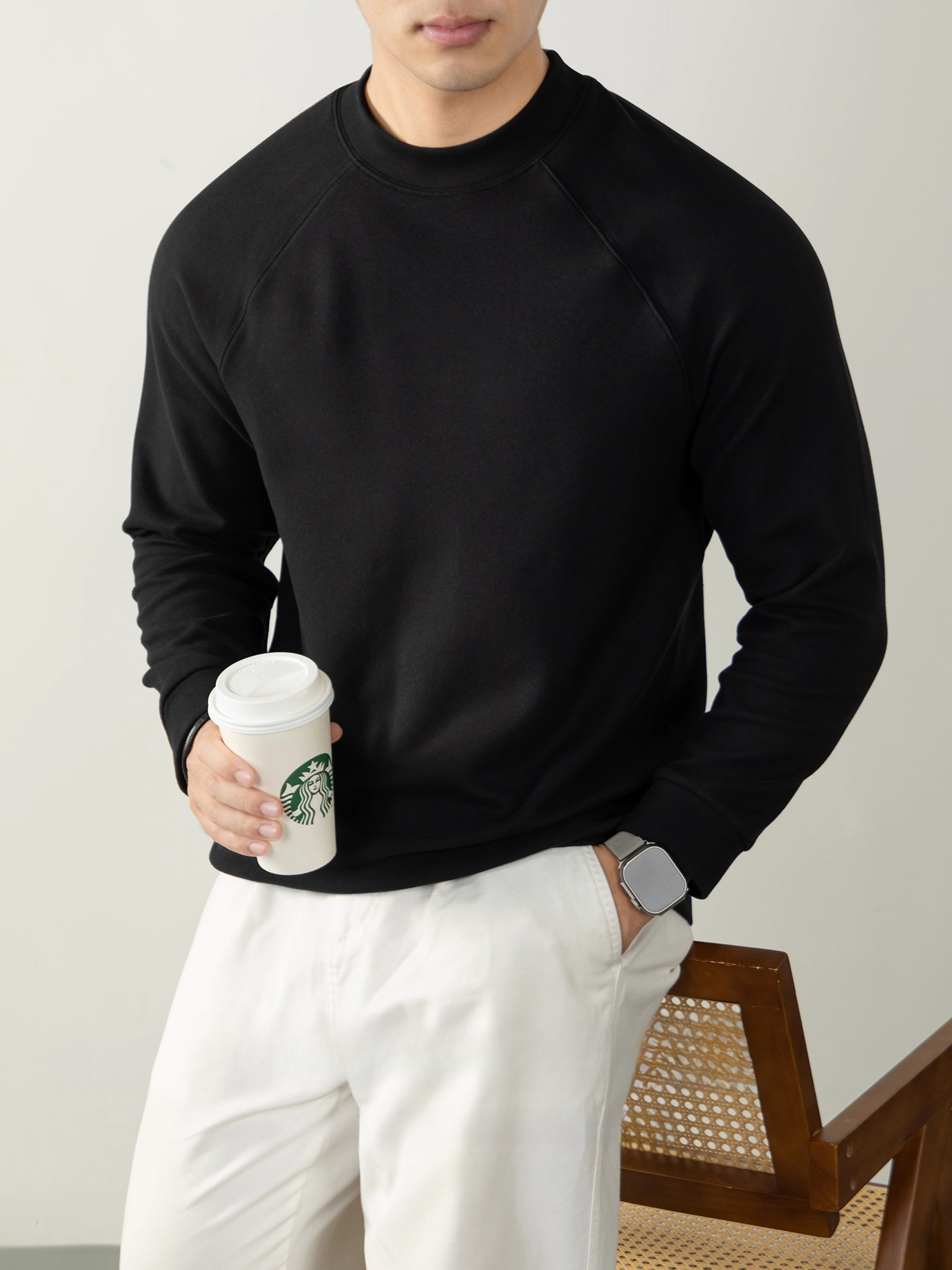 【300G重磅】美式插肩袖衛衣男厚款斜紋肌理高級感打底衫秋冬寬鬆