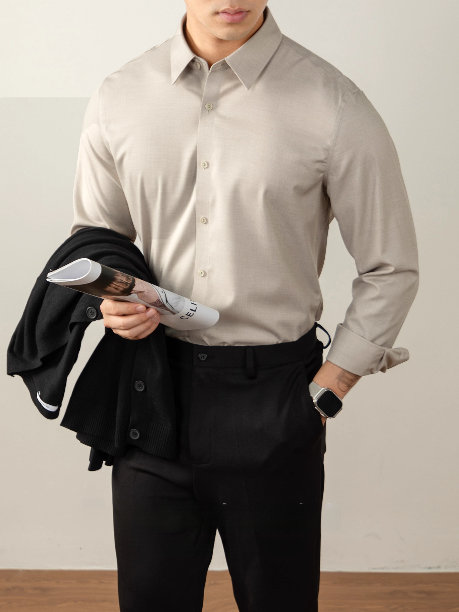 一等品奧地利蘭精莫代爾色織免燙無痕襯衫男長袖高端商務正裝襯衣