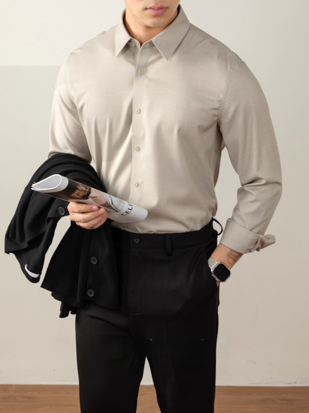 一等品奧地利蘭精莫代爾色織免燙無痕襯衫男長袖高端商務正裝襯衣