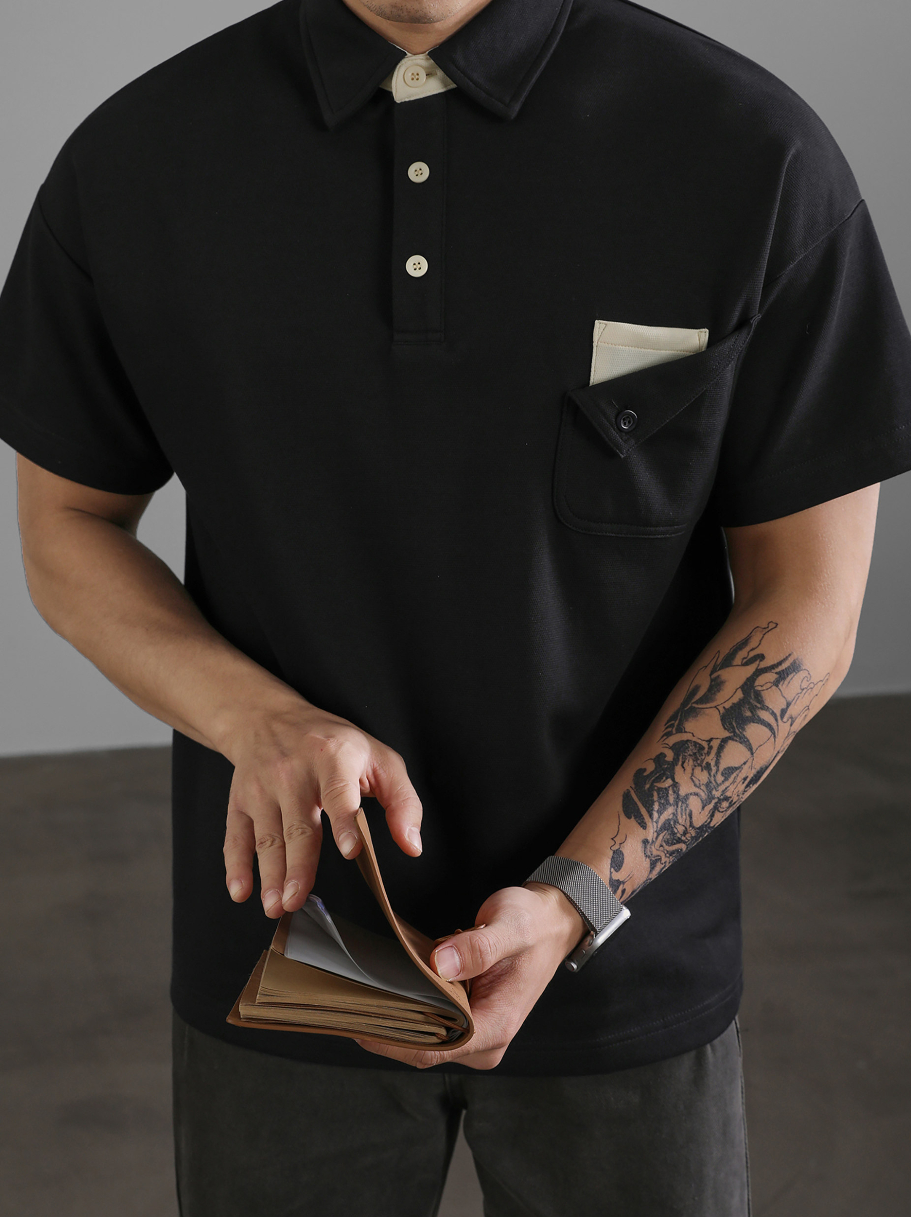 復古風休閒短袖保羅POLO衫男士復古水洗T恤夏日通勤有領上衣