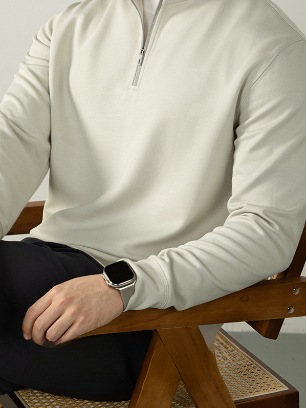 【親膚莫代爾】日系320G重磅半拉鍊立領衛衣男高端商務通勤慵懶風