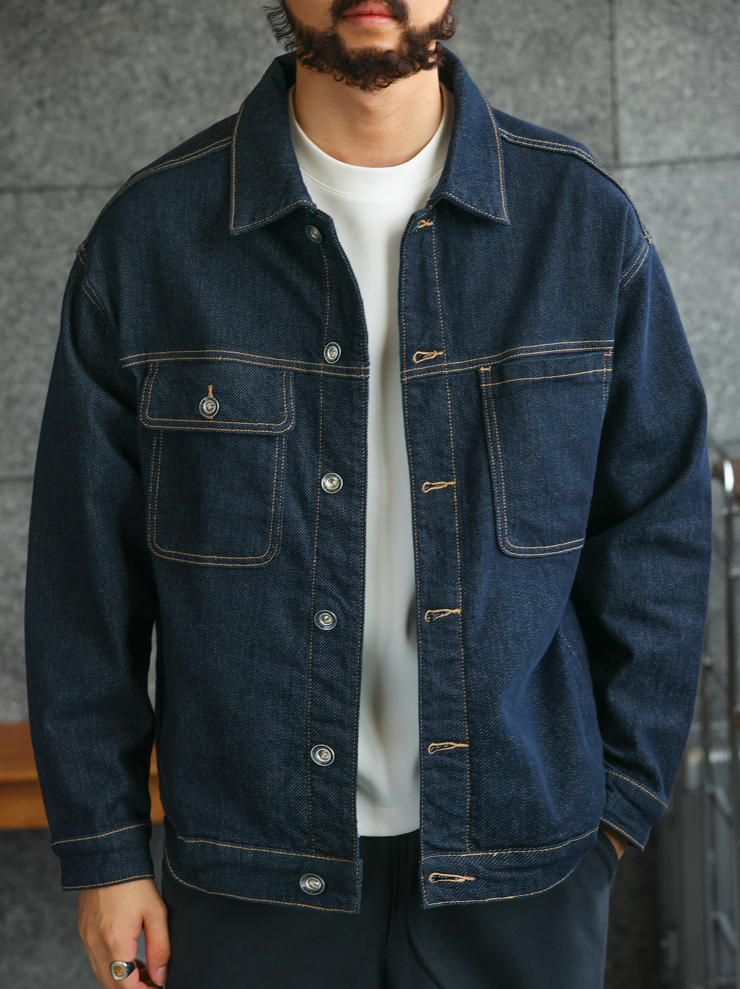 【防褪色】原色水洗牛仔外套男秋冬工裝休閒夾克