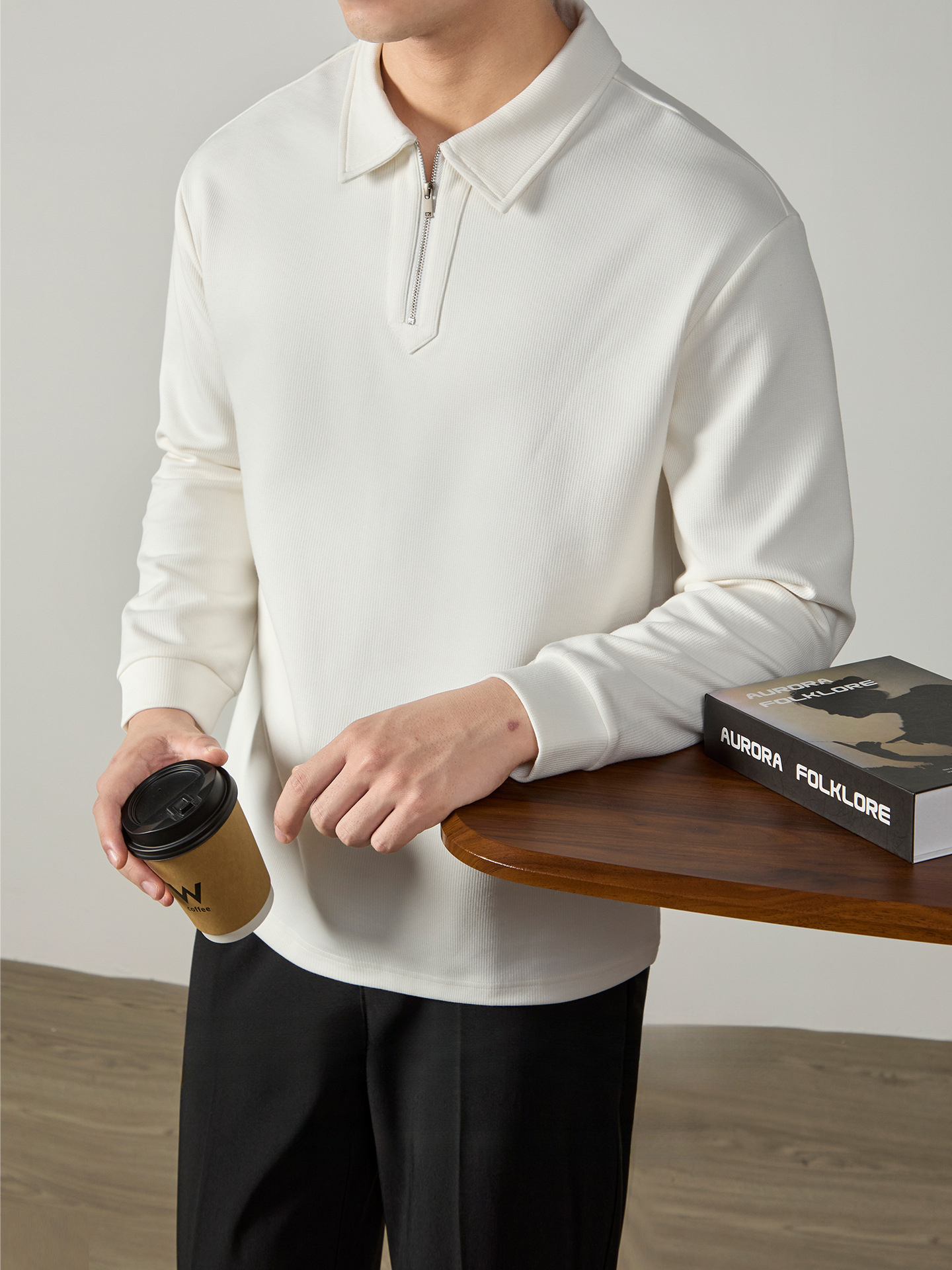 輕奢商務 重磅320G格紋棉感半拉鍊休閒衛衣男2026春秋翻領POLO衫