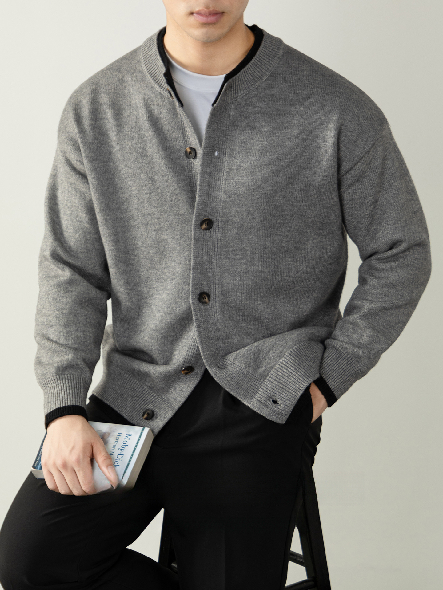 輕奢風撞色假兩件暖柔秋冬可機洗親膚毛衣男士亨利領針織衫