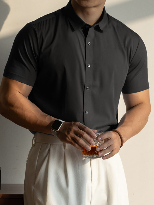 易打理免燙無痕冰絲白色襯衫男士2025春夏新款涼感短袖休閒襯衣