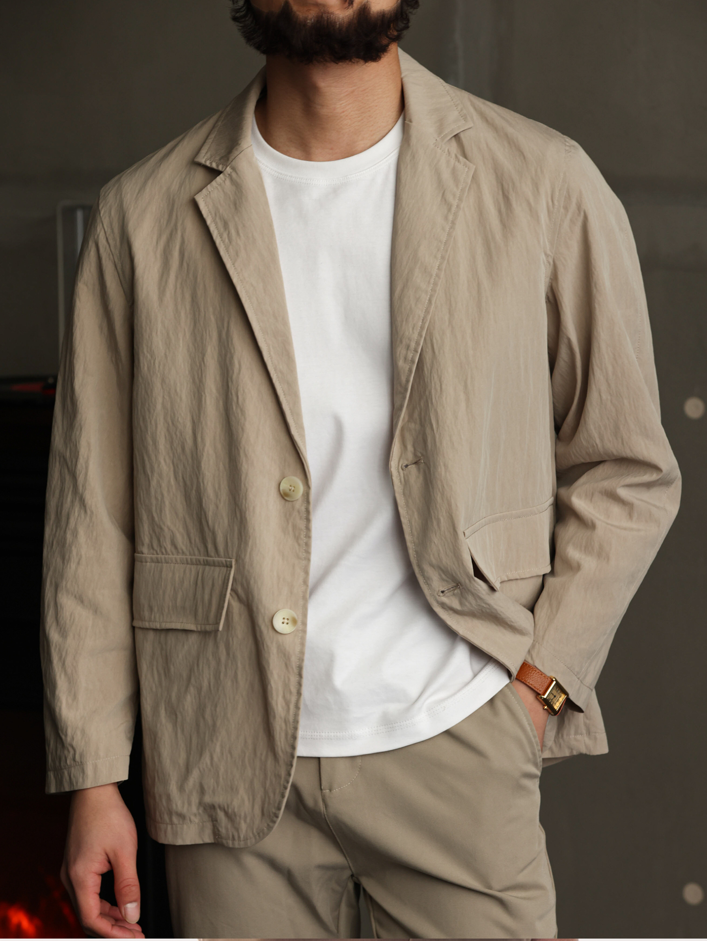 【輕薄零壓感】天絲抗皺肌理感西裝外套男士秋季休閒西服