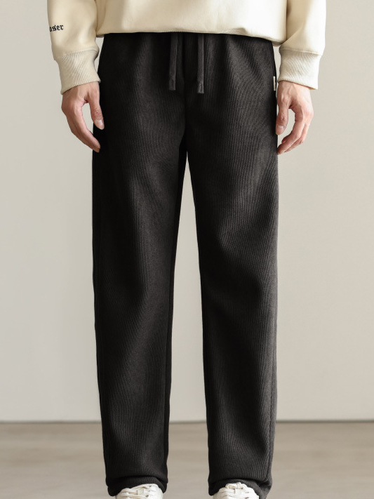 美式重磅直筒寬鬆衛褲男士運動褲長褲保暖加絨休閒針織褲